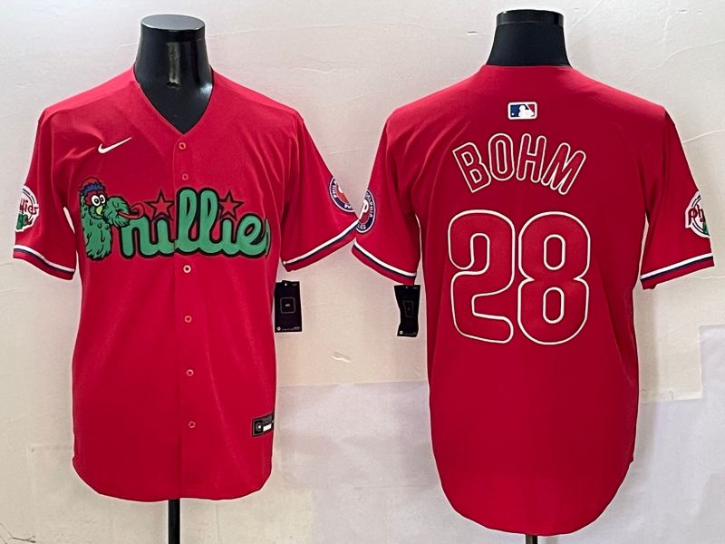 Men Philadelphia Phillies #28 Bohm Red three generations Joint Name 2025 Nike MLB Jersey style 1